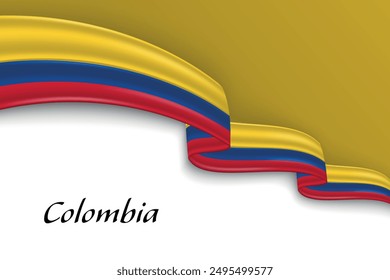 Ondeando cinta con bandera de Colombia. Plantilla para el diseño de póster del día de la independencia