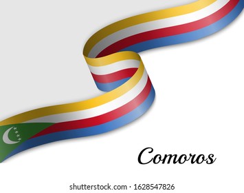waving ribbon flag of Comoros. Template for independence day banner