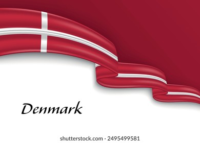 Waving ribbon with flag of Denmark. Template for independence day poster design