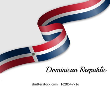 waving ribbon flag of Dominican Republic. Template for independence day banner