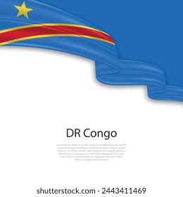 Waving ribbon with flag of DR Congo. Template for independence day poster design