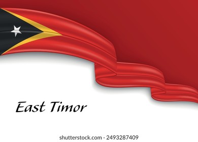 Waving ribbon with flag of East Timor. Template for independence day poster design