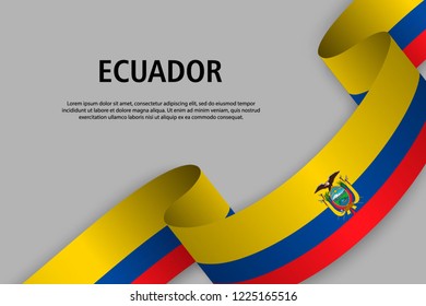 Waving ribbon with Flag of Ecuador, Template for Independence day banner. vector illustration