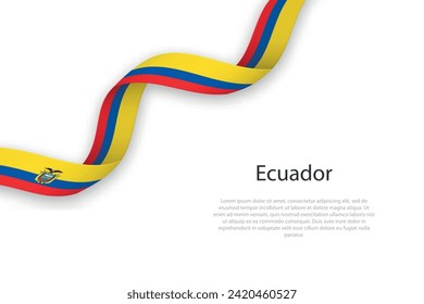 Waving ribbon with flag of Ecuador. Template for independence day poster design