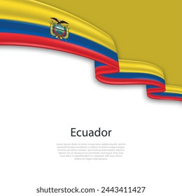 Ondeando cinta con bandera de Ecuador. Plantilla para diseño de póster del día de la independencia