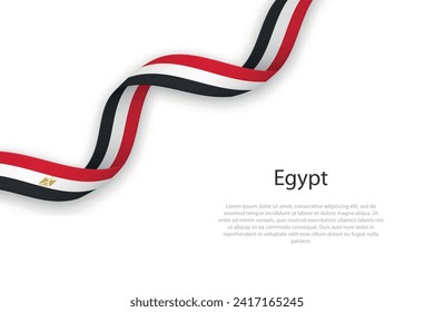 Ondeando la cinta con la bandera de Egipto. Plantilla para diseño de afiches del día de la independencia