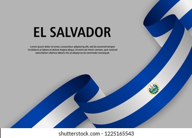 Waving ribbon with Flag of El Salvador, Template for Independence day banner. vector illustration