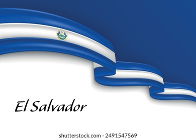 Waving ribbon with flag of El Salvador. Template for independence day poster design