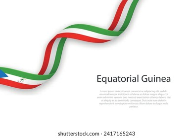 Waving ribbon with flag of Equatorial Guinea. Template for independence day poster design