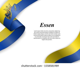 Waving ribbon with flag of Essen City. Template for poster design