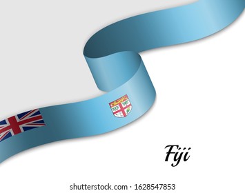 waving ribbon flag of Fiji. Template for independence day banner