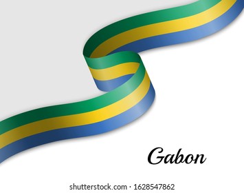 waving ribbon flag of Gabon. Template for independence day banner