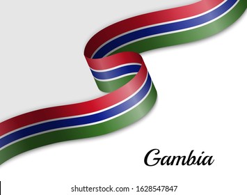 waving ribbon flag of Gambia. Template for independence day banner