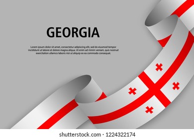 Waving ribbon with Flag of Georgia, Template for Independence day banner. vector illustration