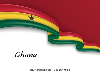 Waving ribbon with flag of Ghana. Template for independence day poster design