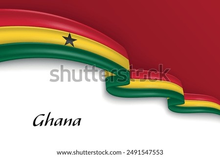 Waving ribbon with flag of Ghana. Template for independence day poster design