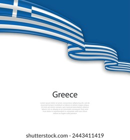 Cinta ondeando con la bandera de Grecia. Plantilla para diseño de póster del día de la independencia