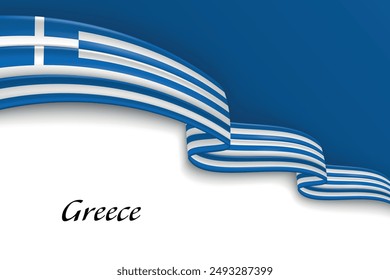 Waving ribbon with flag of Greece. Template for independence day poster design