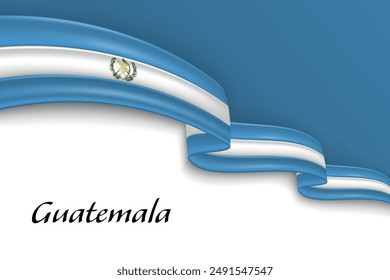 Ondeando cinta con la bandera de Guatemala. Plantilla para el diseño de póster del día de la independencia