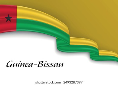 Ondeando cinta con la bandera de Guinea Bissau. Plantilla para el diseño de póster del día de la independencia