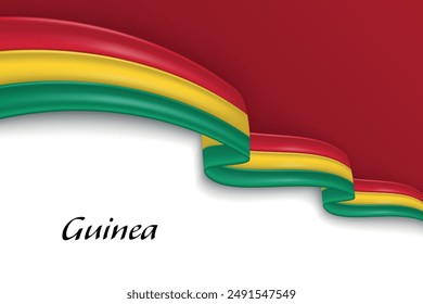 Cinta ondeando con la bandera de Guinea. Plantilla para el diseño de póster del día de la independencia