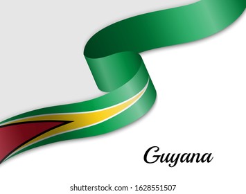waving ribbon flag of Guyana. Template for independence day banner
