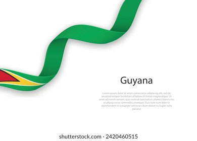 Waving ribbon with flag of Guyana. Template for independence day poster design