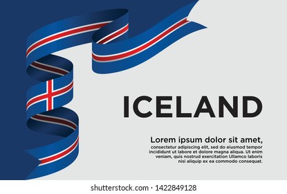 Waving ribbon with Flag of Iceland, Template for banner Independence day. vector illustration