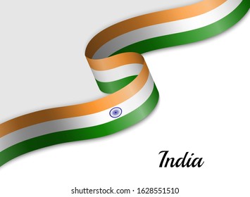 waving ribbon flag of India. Template for independence day banner