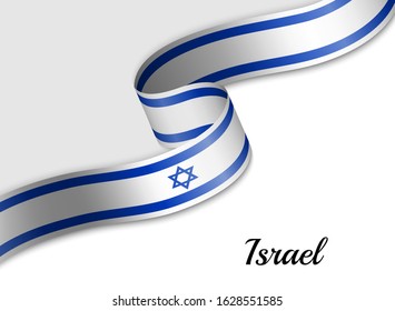 waving ribbon flag of Israel. Template for independence day banner