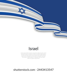 Waving ribbon with flag of Israel. Template for independence day poster design