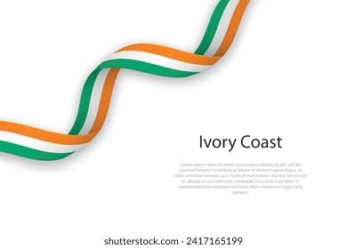 Waving ribbon with flag of Ivory Coast. Template for independence day poster design