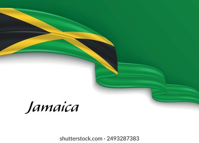 Waving ribbon with flag of Jamaica. Template for independence day poster design