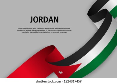 Waving ribbon with Flag of Jordan, Template for Independence day banner. vector illustration