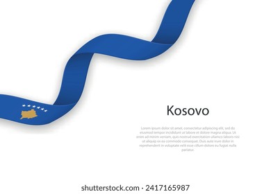 Waving ribbon with flag of Kosovo. Template for independence day poster design