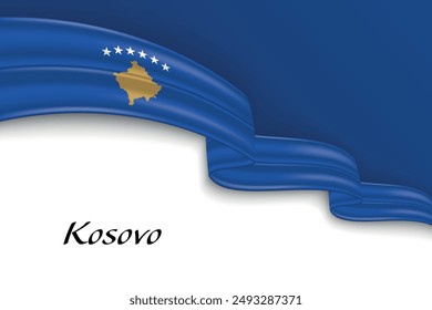 Waving ribbon with flag of Kosovo. Template for independence day poster design