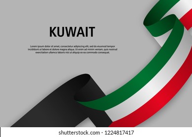 Waving ribbon with Flag of Kuwait, Template for Independence day banner. vector illustration