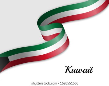 waving ribbon flag of Kuwait. Template for independence day banner