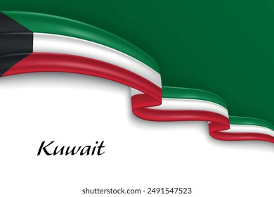 Cinta ondeando con la bandera de Kuwait. Plantilla para el diseño de póster del día de la independencia