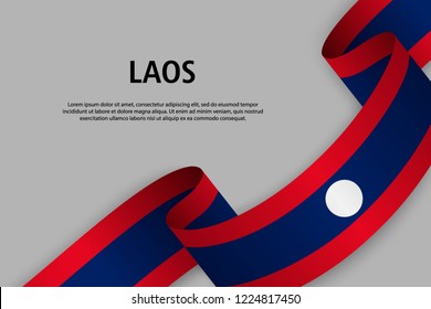 Waving ribbon with Flag of Laos, Template for Independence day banner. vector illustration