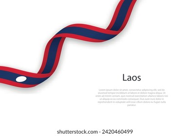 Waving ribbon with flag of Laos. Template for independence day poster design