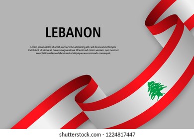 Waving ribbon with Flag of Lebanon, Template for Independence day banner. vector illustration