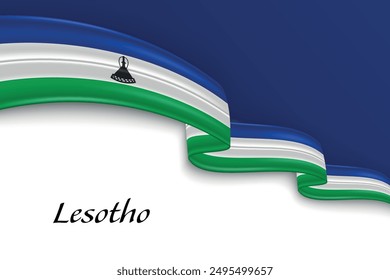 Waving ribbon with flag of Lesotho. Template for independence day poster design