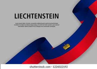 Waving ribbon with Flag of Liechtenstein, Template for Independence day banner. vector illustration