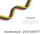 Waving ribbon with flag of Lithuania. Template for independence day poster design