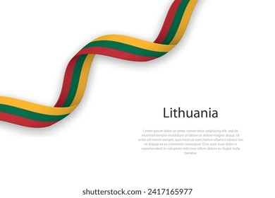 Waving ribbon with flag of Lithuania. Template for independence day poster design