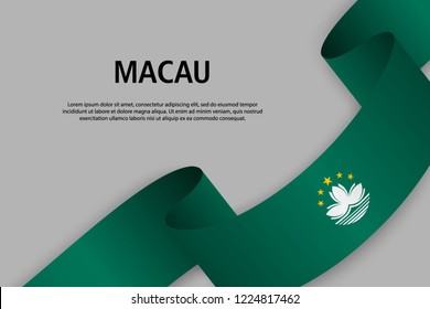 Waving ribbon with Flag of Macau, Template for Independence day banner. vector illustration