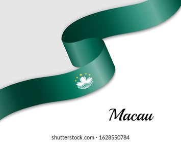 waving ribbon flag of Macau. Template for independence day banner