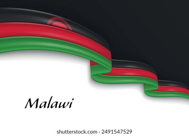 Waving ribbon with flag of Malawi. Template for independence day poster design