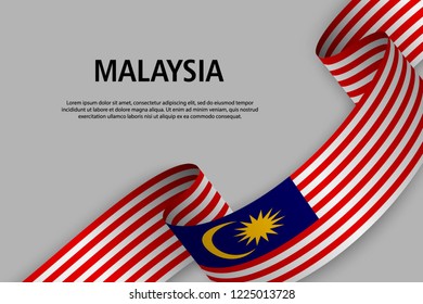 Waving ribbon with Flag of Malaysia, Template for Independence day banner. vector illustration